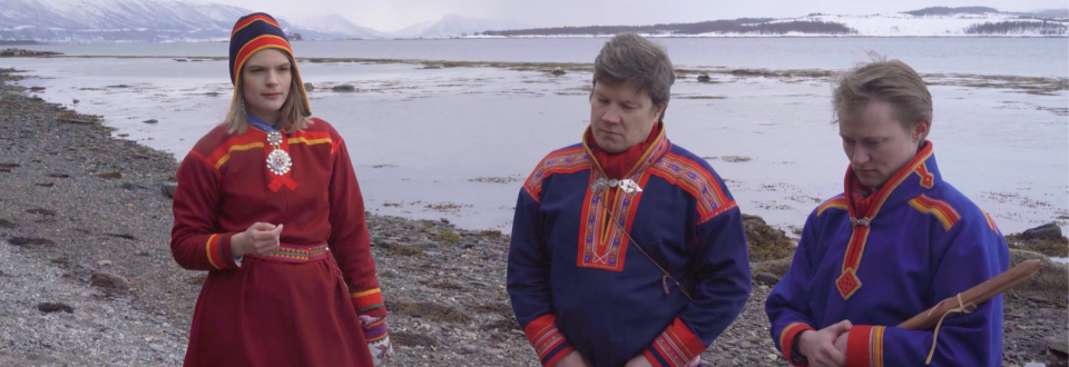 Screenshot of a digital Sámi Yoik curated by Sámi Lávdi in a video from Jamie Michael Bivard for Dansearena nord and IETM.
