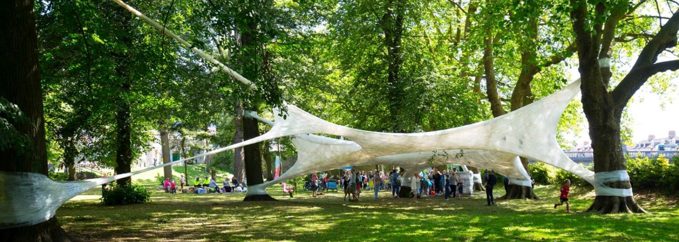 TAPE by Numen for Use, produced by Migrations and the RSPB. copyrights: Migrations Trees surrounded big chunks of tape