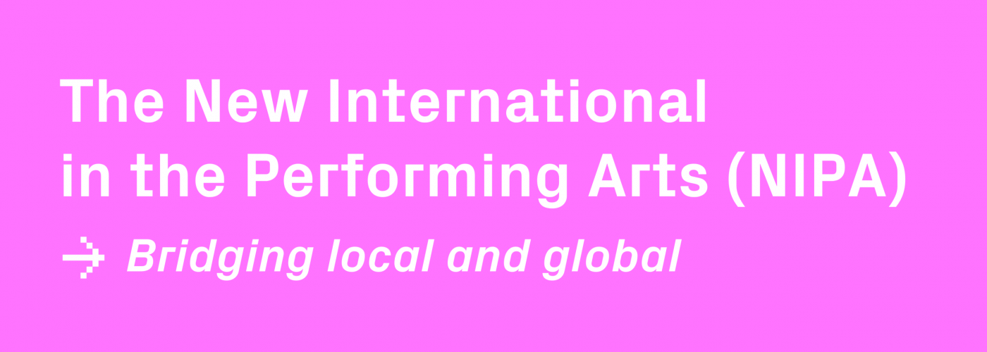 Banner displaying "New International in the Performing Arts (NIPA): Bridging local and global" in white on a pink background