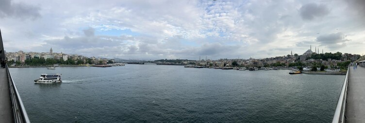 panorama of the Босфор (Bosphorus) body of water from a bridge
