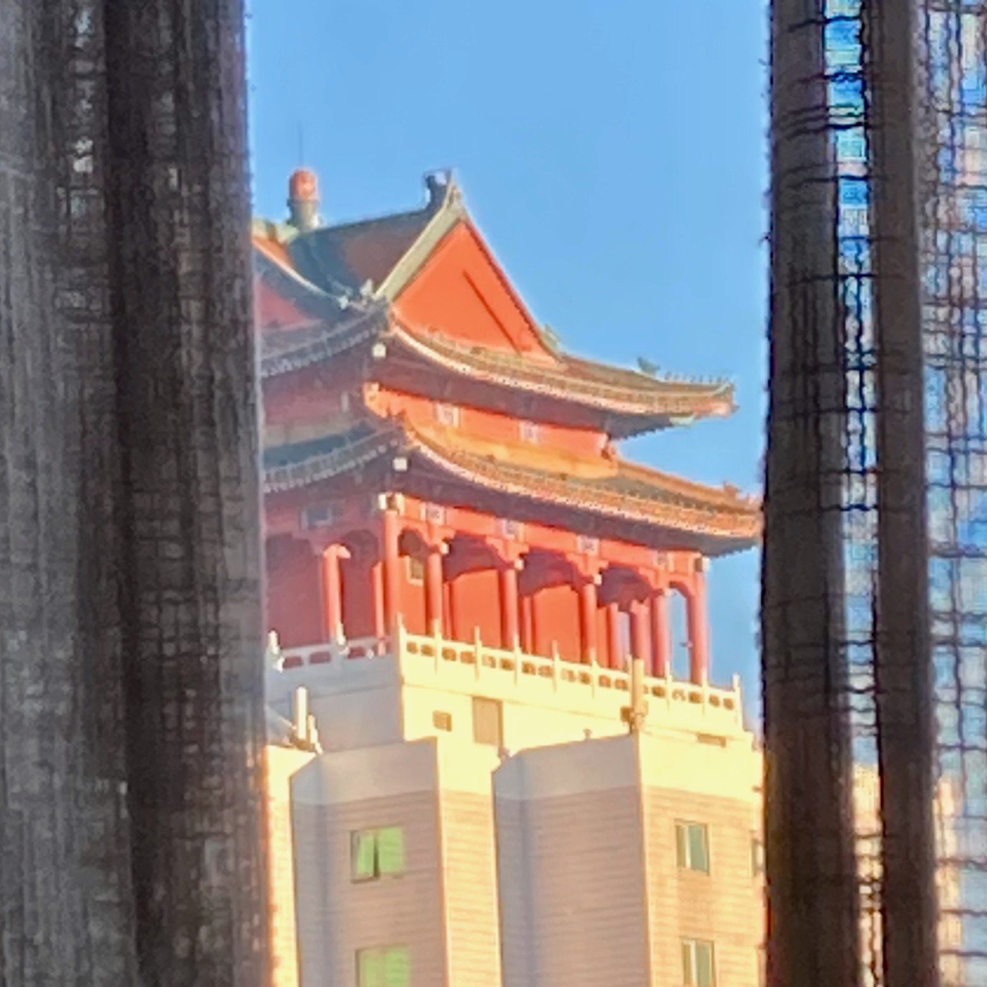 IImage of Beijing station framed by curtains