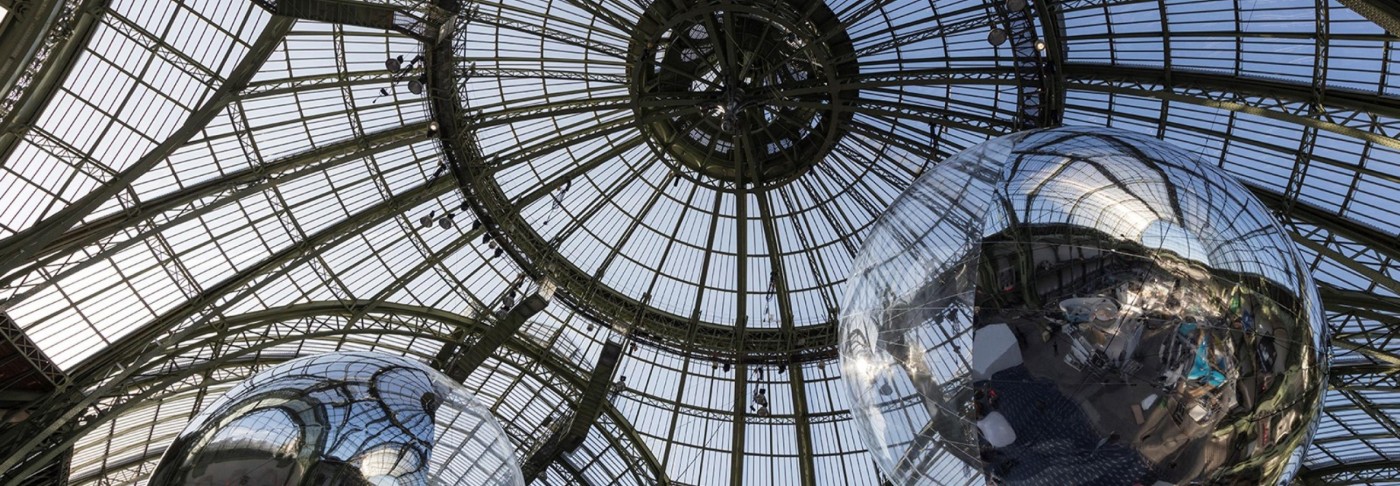 Installation view of Tomás Saraceno, Aerocene 10.4 & 15.3, 2015 at the Grand Palais during UN COP21 Climate Summit, www.aerocene.com.Courtesy the artist; Tanya Bonakdar, New York; Andersen's Contemporary, Copenhagen; Pinksummer contemporary art, Genoa; Esther Schipper, Berlin. Photo: Studio Tomás Saraceno  Image: Photo: Studio Tomás Saraceno  