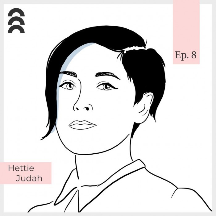 This photo is an illustration of Hettie Judah, a woman with black short hair. 