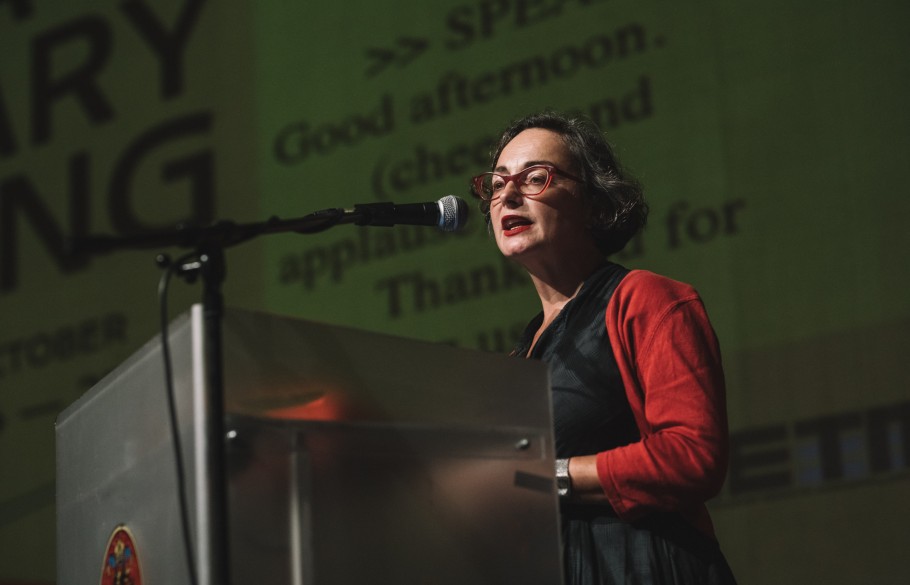 IETM President Cathie Boyd speaking at IETM Rijeka 2019  ©Tanja Kanazir