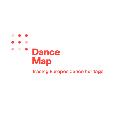 A white background with the DanceMap logo: a grid of small red and pink dots to the left, and the words “Dance Map” in bold red text with the tagline “Tracing Europe’s dance heritage” underneath.