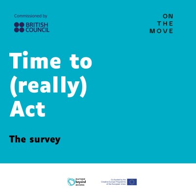 Cover picture for the survey A visual in blue turquoise to annonce the survey of the Time to (really) act project